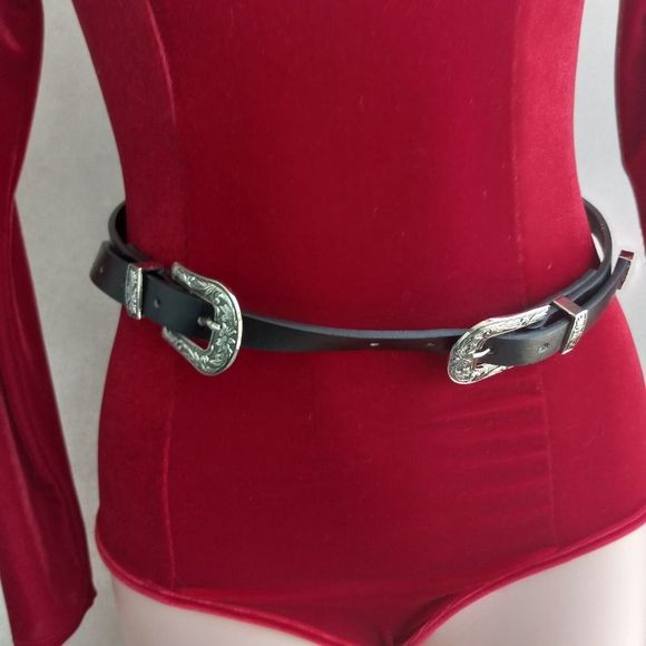 Black and silver 2 buckles belt - Picture 4 of 4